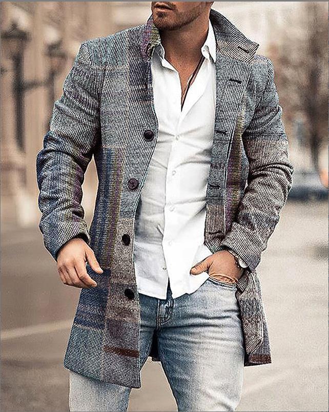 Mens Wool Coat Check Pattern Clear Silhouette