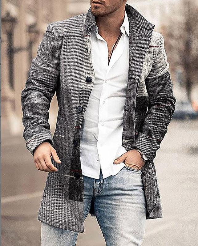 Mens Wool Coat Check Pattern Clear Silhouette