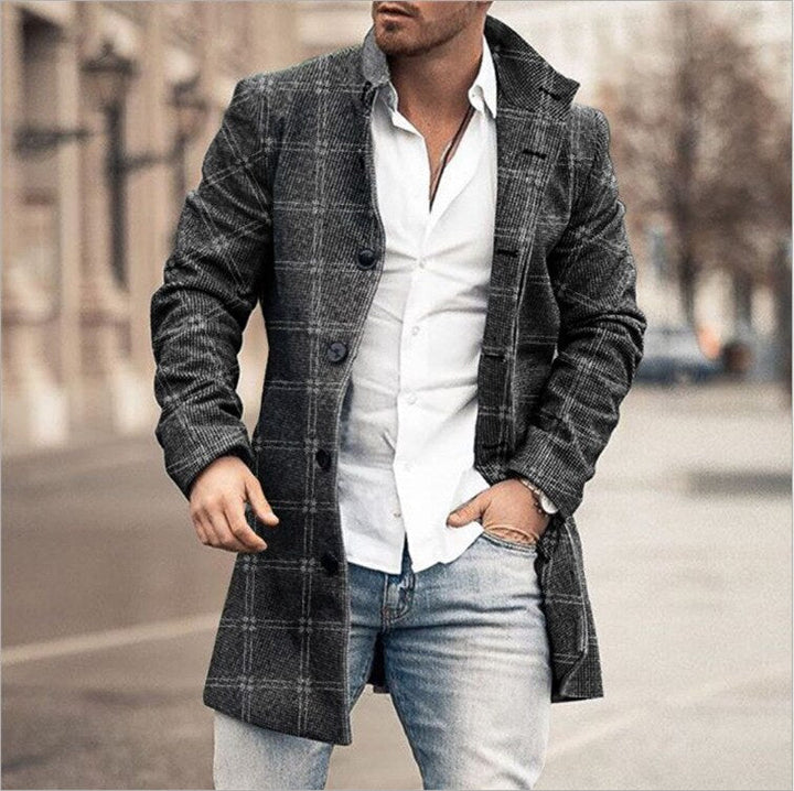 Mens Wool Coat Check Pattern Clear Silhouette