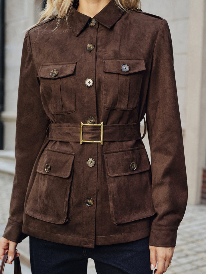 Mens Suede Trench Coat Belted Multiple Pockets