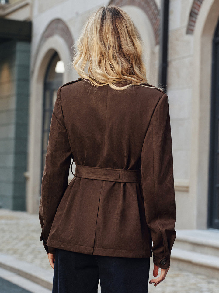 Mens Suede Trench Coat Belted Multiple Pockets
