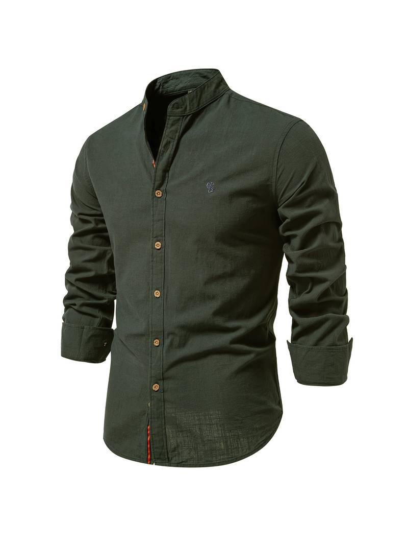 Mens Long-Sleeve Button-Down Shirt Cotton Regular Fit - BritishMode
