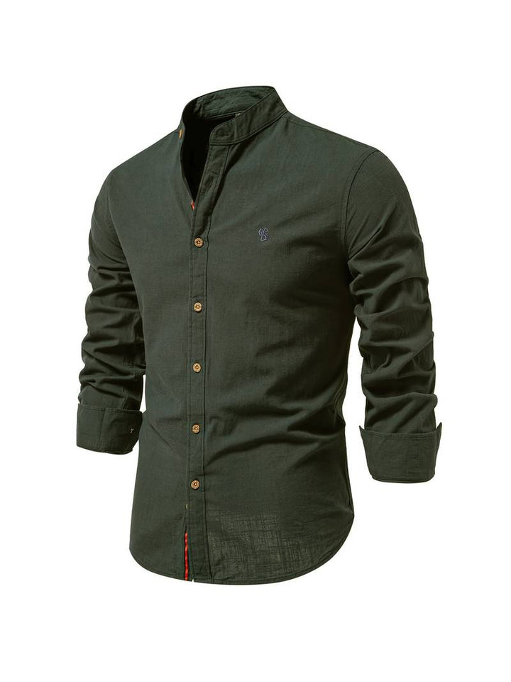Mens Long-Sleeve Button-Down Shirt Cotton Regular Fit - BritishMode