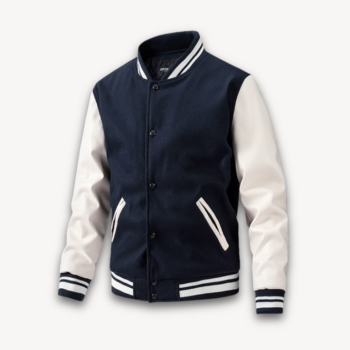 Mens Varsity Jacket Wool Blend with Faux Leather Sleeves Classic Fit