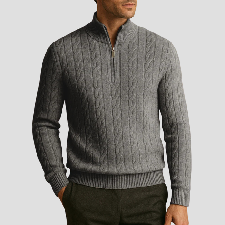 Mens Cable Knit Pullover Quarter-Zip Collar - BritishMode