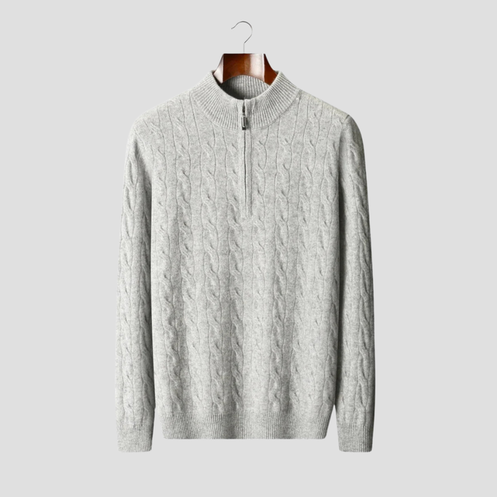 Mens Cable Knit Pullover Quarter-Zip Collar