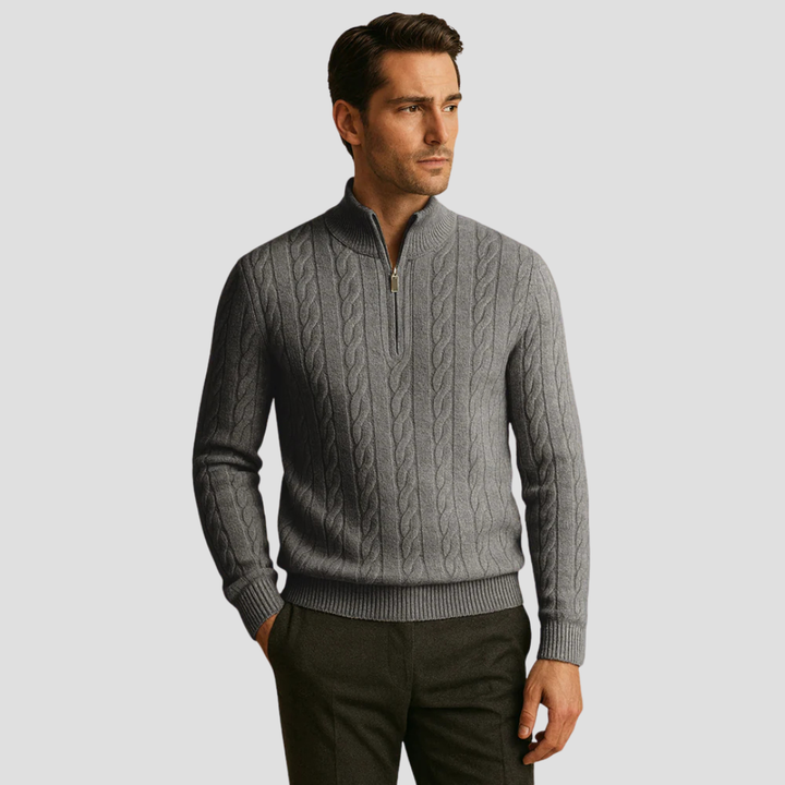 Mens Cable Knit Pullover Quarter-Zip Collar