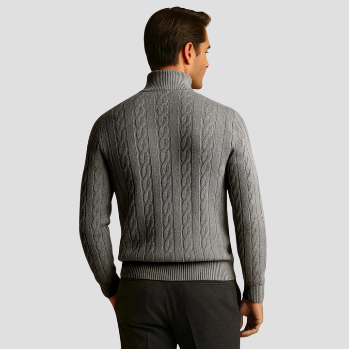 Mens Cable Knit Pullover Quarter-Zip Collar