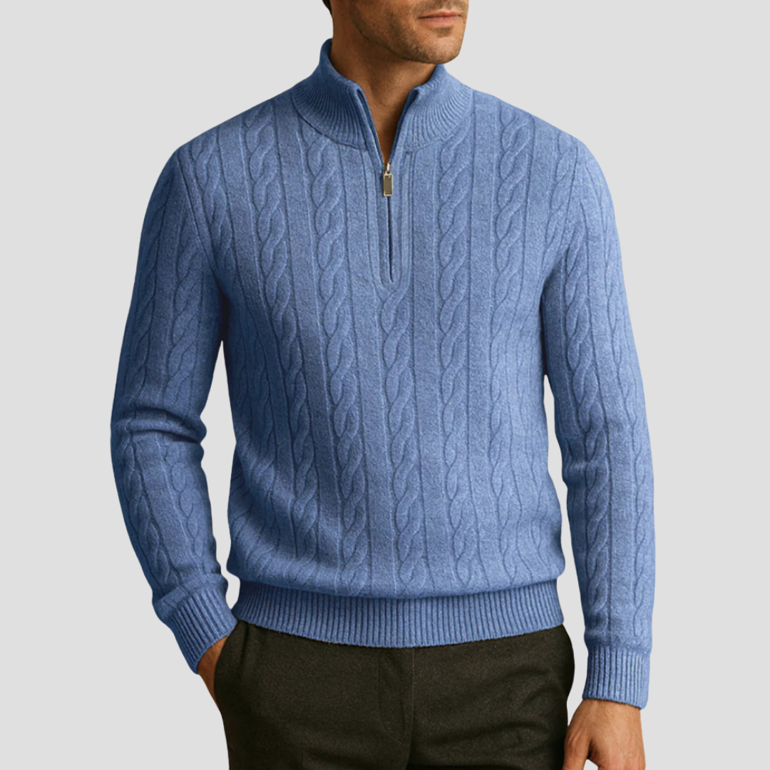 Mens Cable Knit Pullover Quarter-Zip Collar