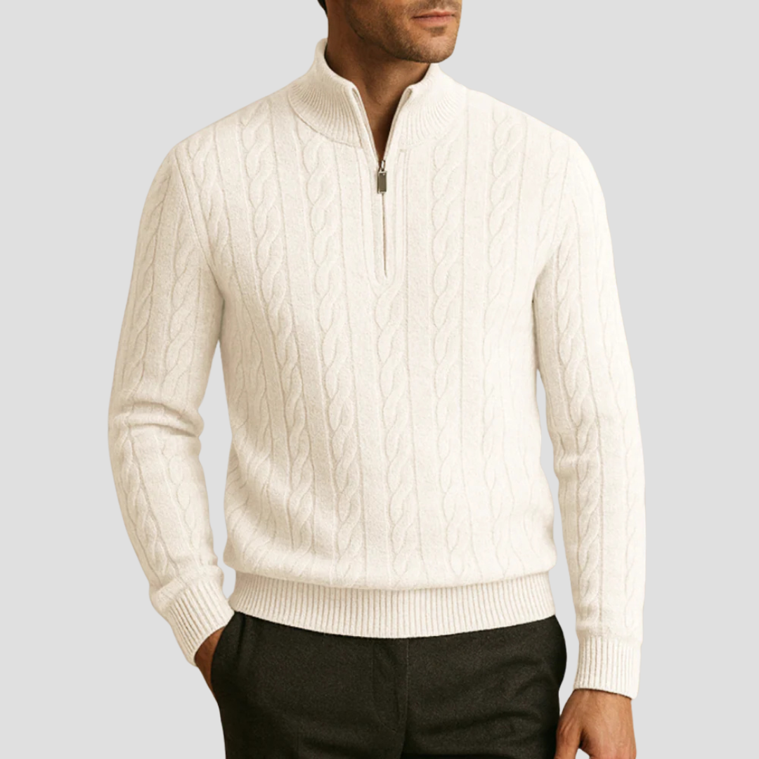 Mens Cable Knit Pullover Quarter-Zip Collar