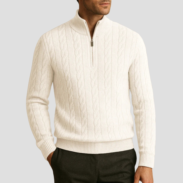 Mens Cable Knit Pullover Quarter-Zip Collar