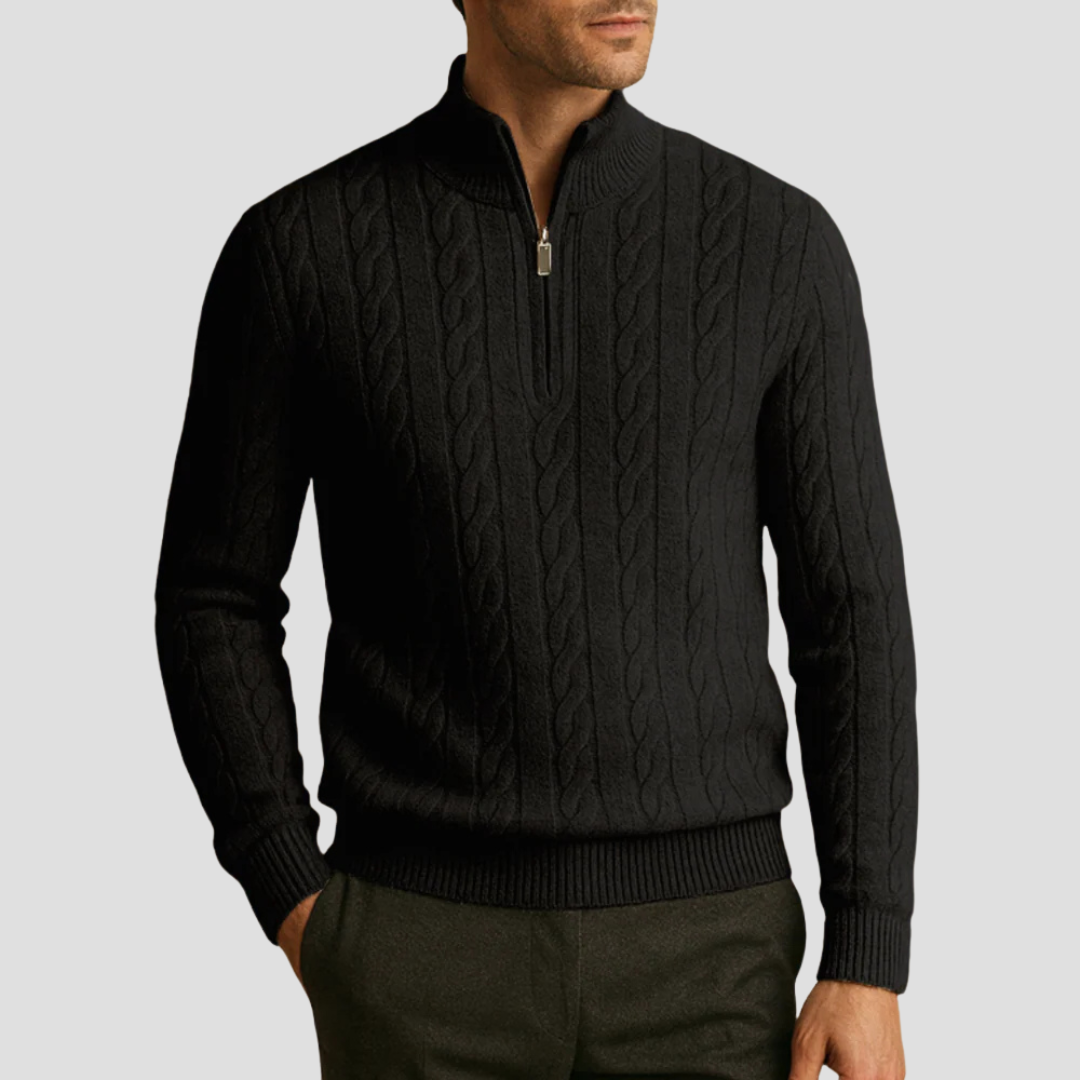 Mens Cable Knit Pullover Quarter-Zip Collar