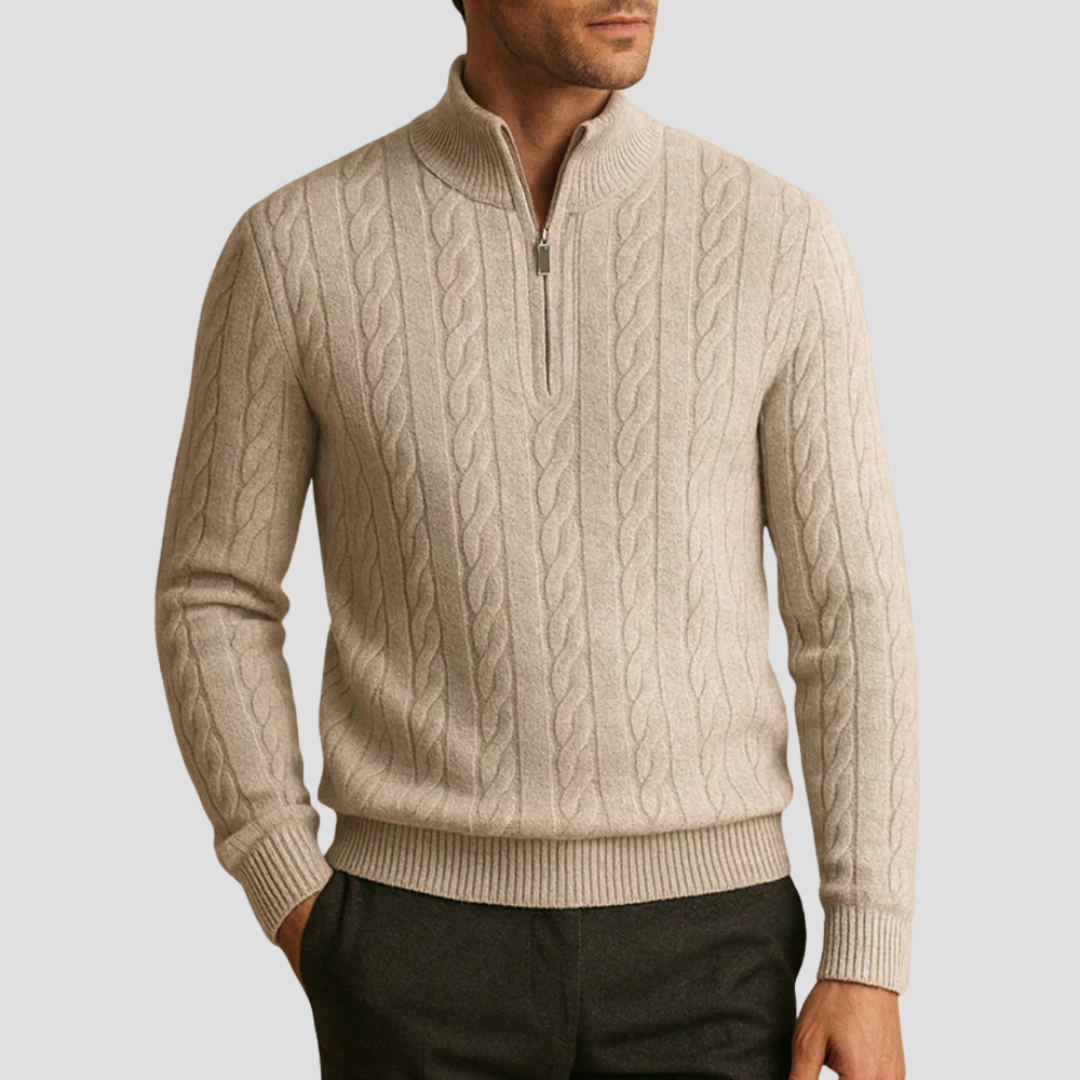 Mens Cable Knit Pullover Quarter-Zip Collar