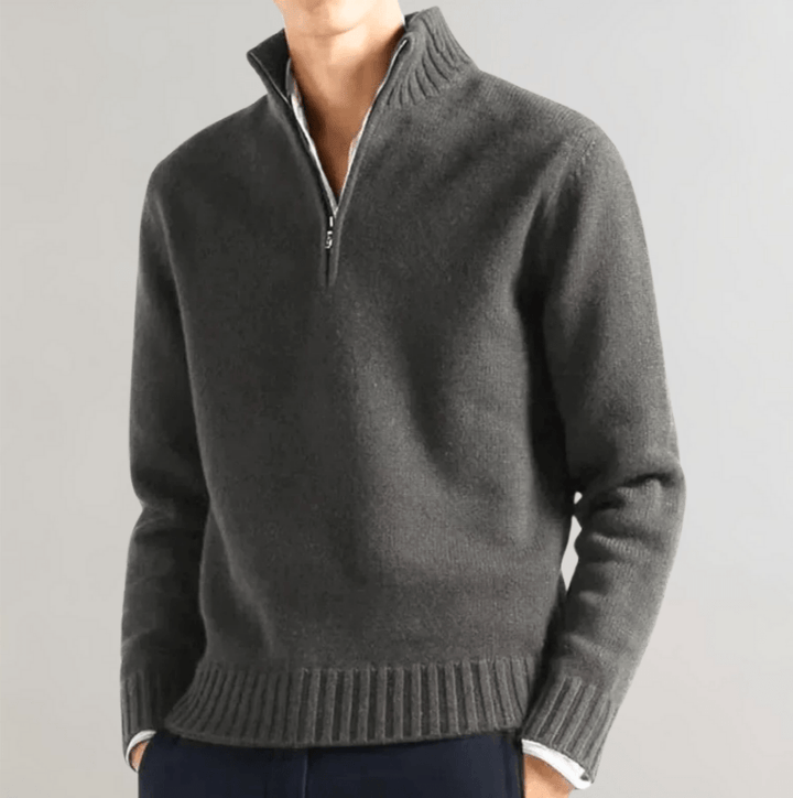 Mens Knit Pullover with Zip Textured Fit