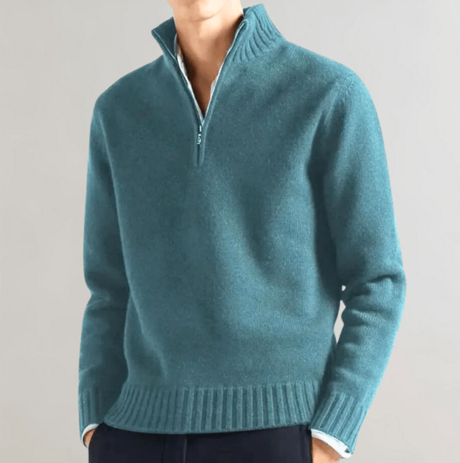 Mens Knit Pullover with Zip Textured Fit