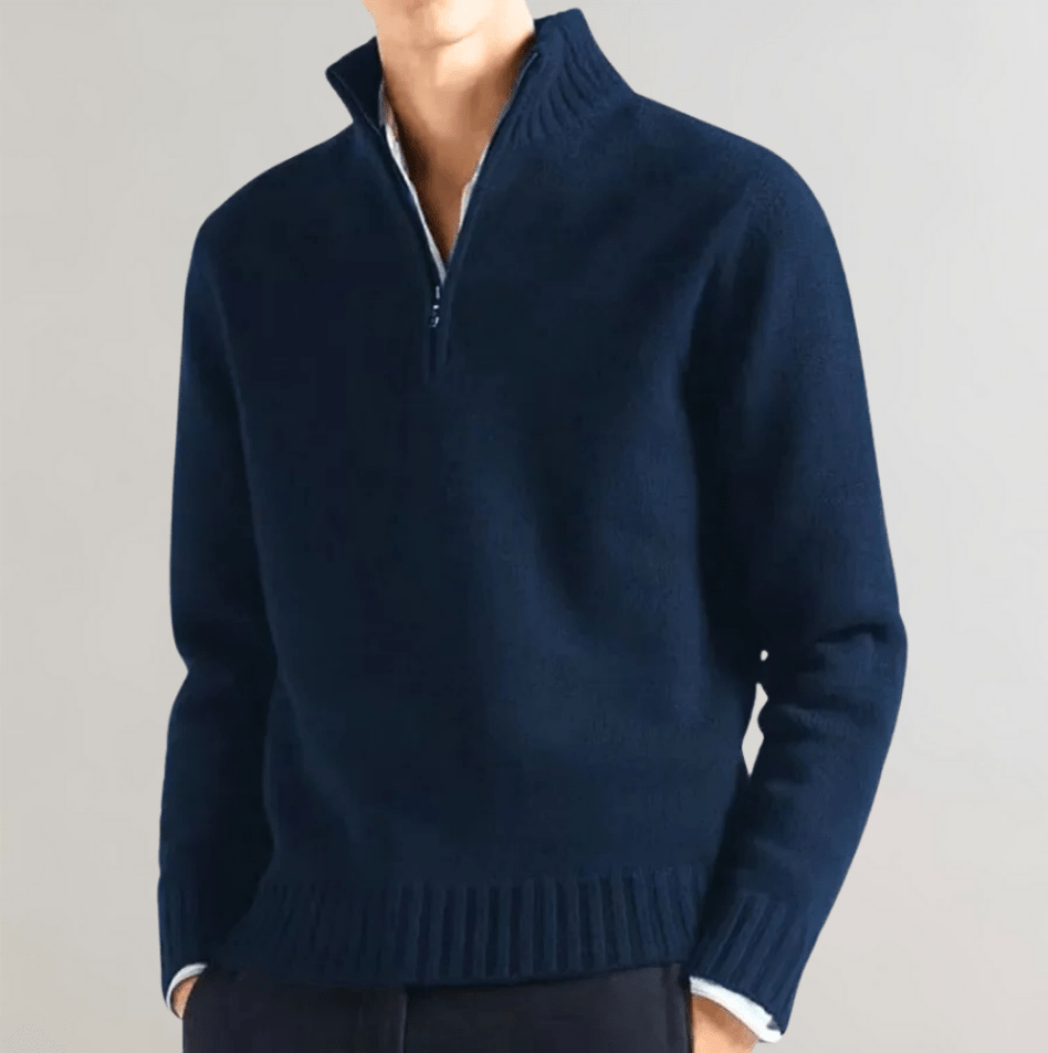 Mens Knit Pullover with Zip Textured Fit