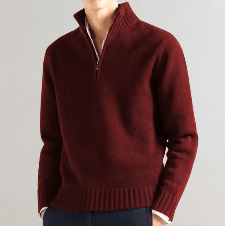 Mens Knit Pullover with Zip Textured Fit