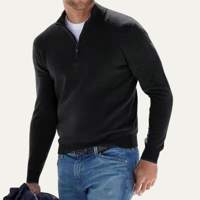 Mens Knit Sweater with Quarter Zip Mock Neck