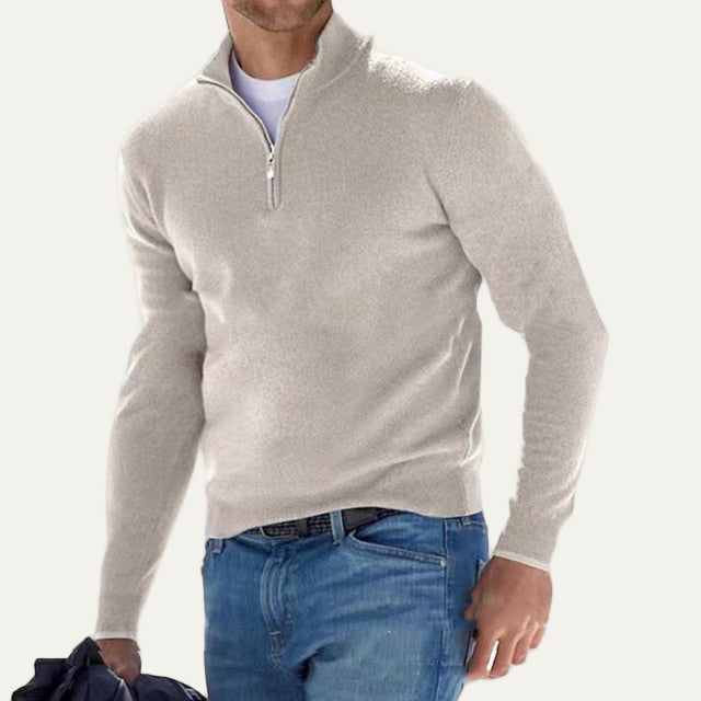 Mens Knit Sweater with Quarter Zip Mock Neck