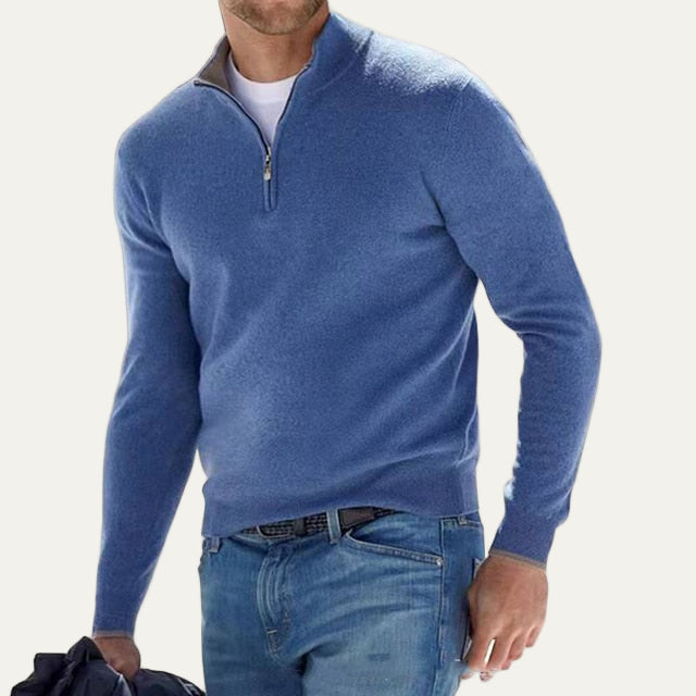 Mens Knit Sweater with Quarter Zip Mock Neck