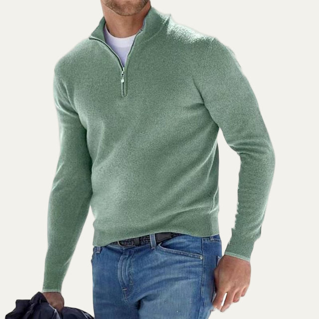 Mens Knit Sweater with Quarter Zip Mock Neck