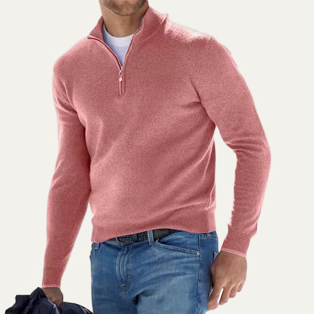 Mens Knit Sweater with Quarter Zip Mock Neck