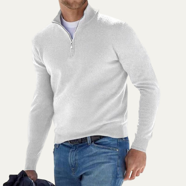 Mens Knit Sweater with Quarter Zip Mock Neck