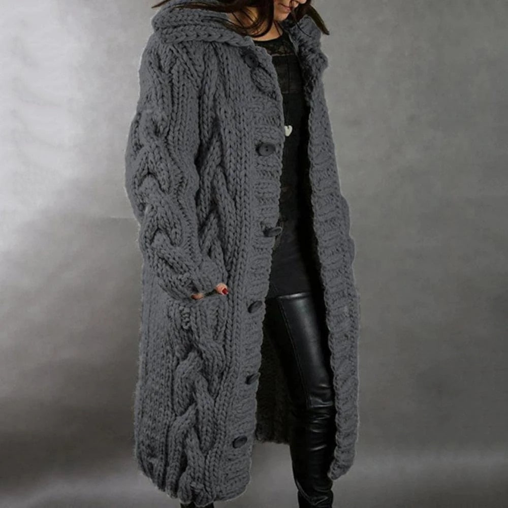 Womens Oversized Cable Knit Cardigan Button Front