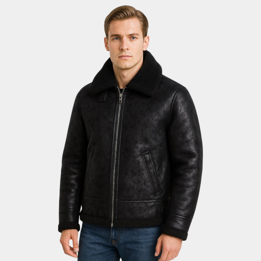Mens Pilot Jacket Synthetic Shearling Warm Fit - BritishMode