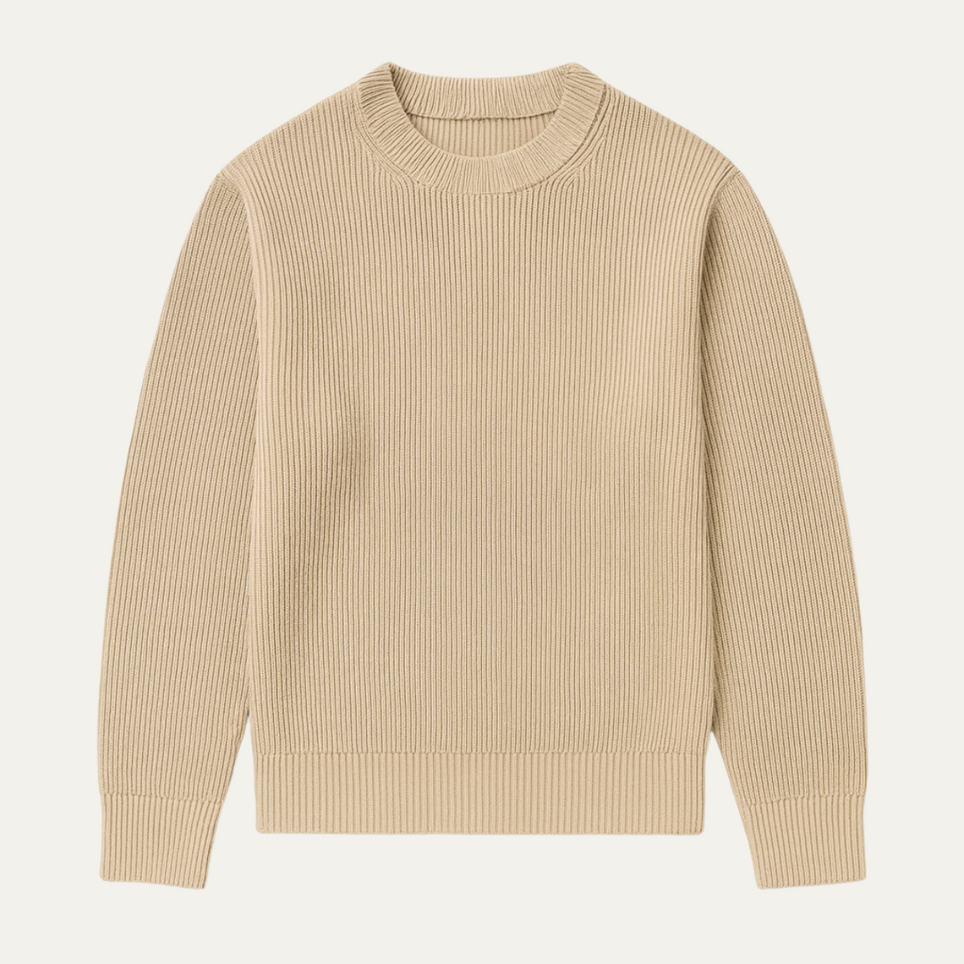 Mens Crewneck Sweater Vertical Rib Knit Classic Fit