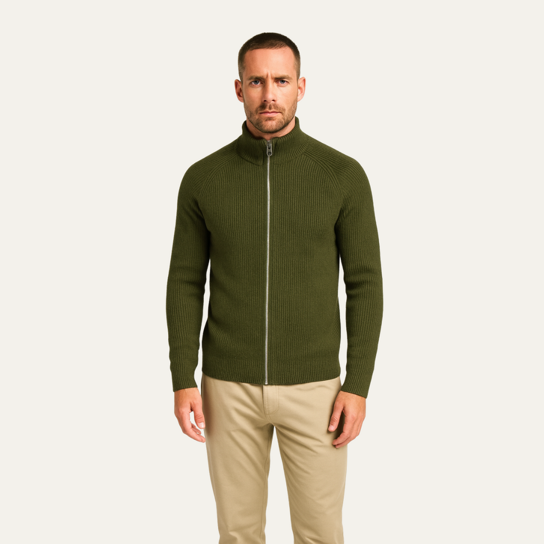 Mens Merino Wool Zip-Up Cardigan Elegant Fit
