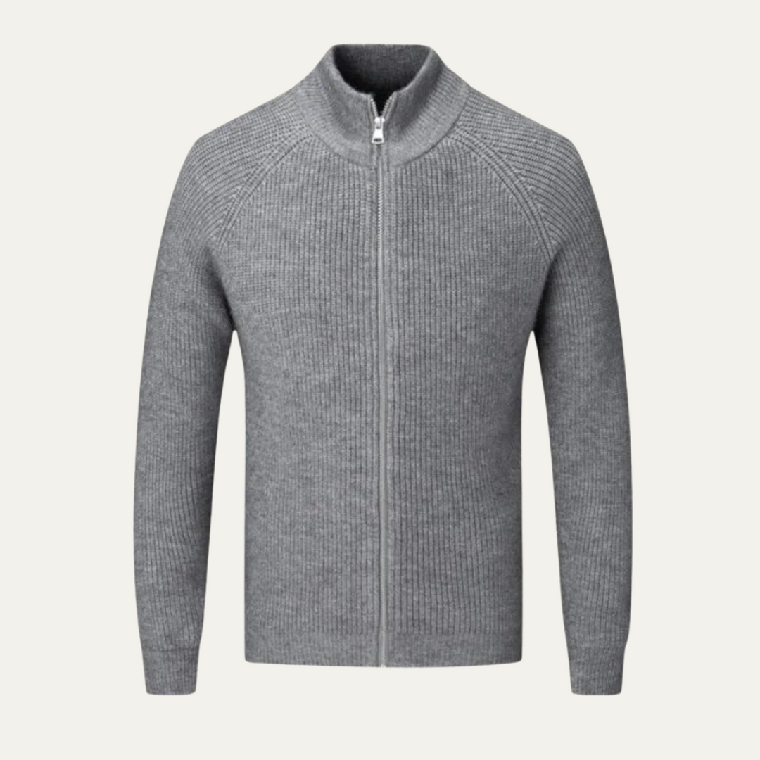 Mens Merino Wool Zip-Up Cardigan Elegant Fit - BritishMode