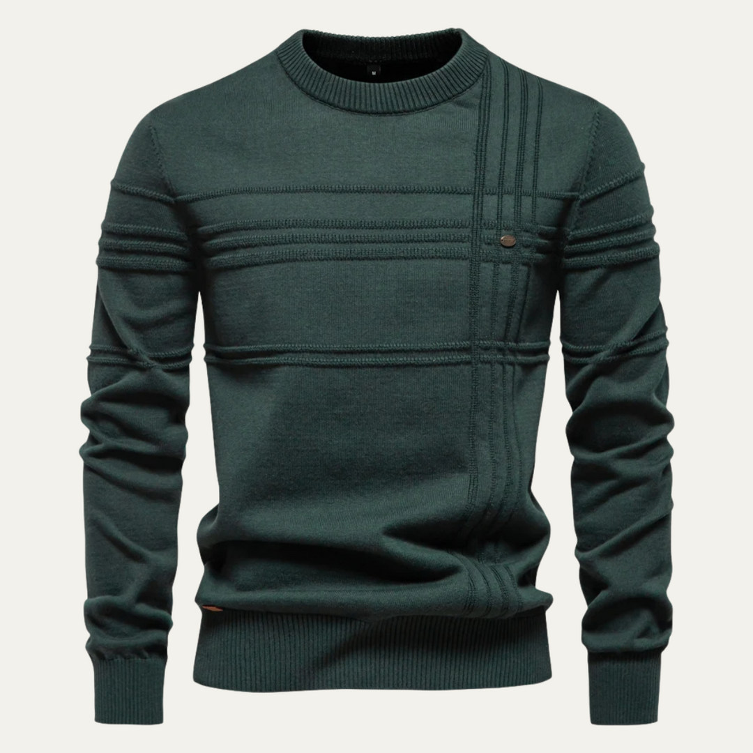 Mens Crewneck Knit Sweater Textured Grid Pattern