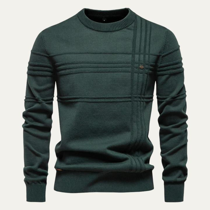 Mens Crewneck Knit Sweater Textured Grid Pattern