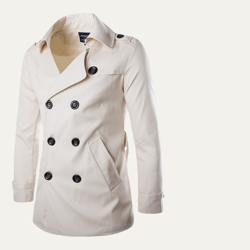 Mens Trench Coat Double Breasted Short Fit with Epaulets