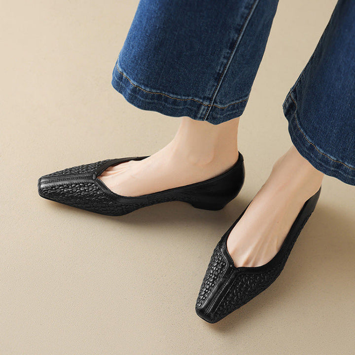 Womens Genuine Leather Heels Classic Fit