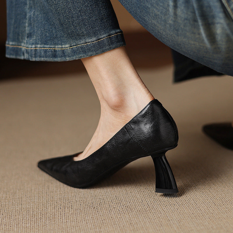 Womens Genuine Leather Heels Classic Fit