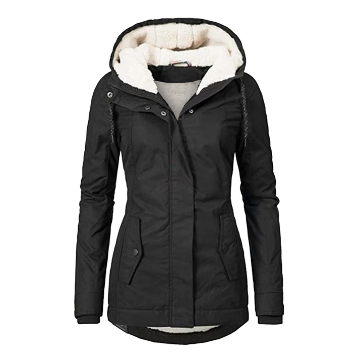 Womens Hooded Coat with Warm Fleece Lining - BritishMode