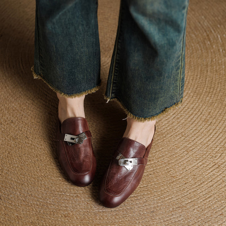 Womens Leather Mules Genuine Leather Slip-On