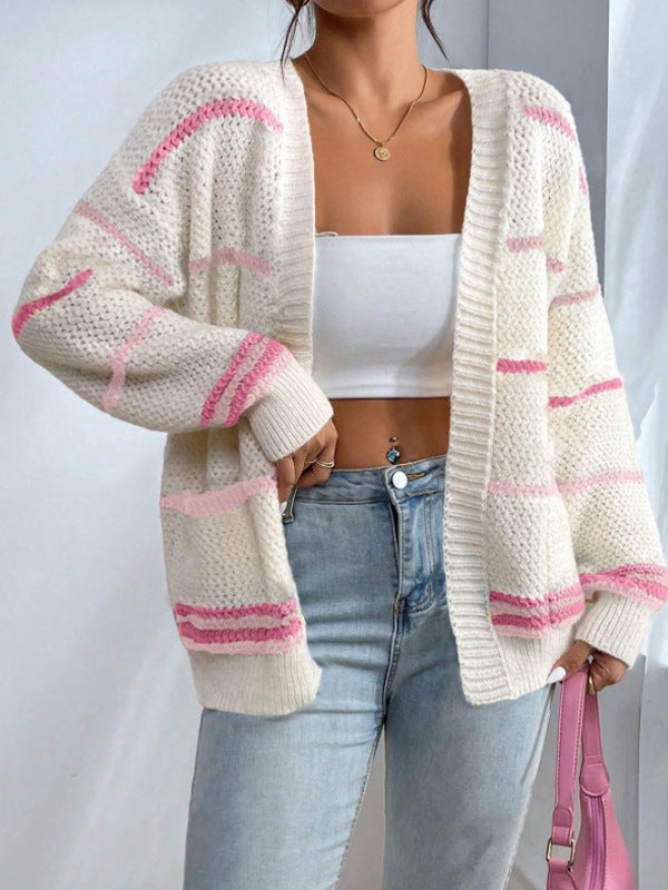 Womens Cable Knit Cardigan Relaxed Fit