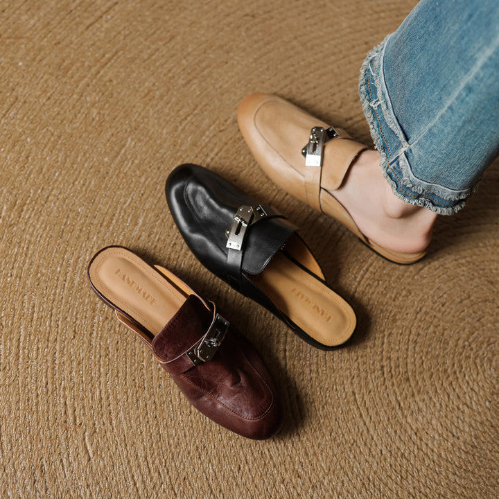 Womens Leather Mules Genuine Leather Slip-On