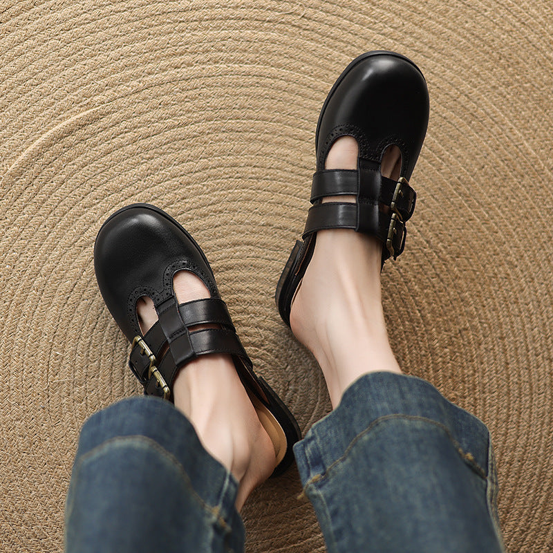 Womens Genuine Leather Mules Slip-On Comfortable