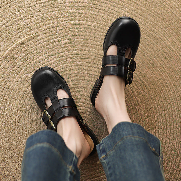 Womens Genuine Leather Mules Slip-On Comfortable