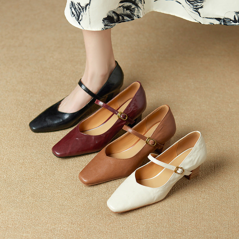 Womens Genuine Leather Heels Classic Fit