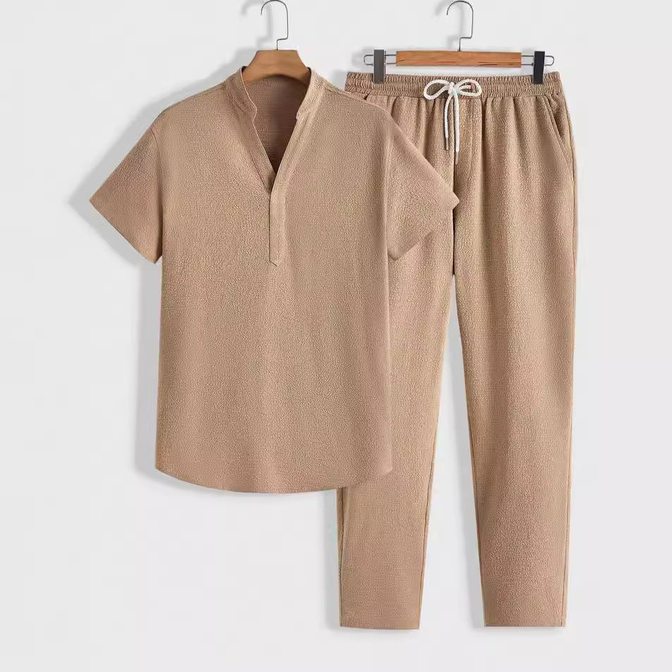 Womens Two-Piece Shirt and Pants Set Casual Short Sleeve - BritishMode