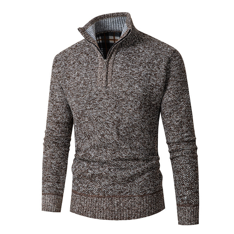 Mens Quarter Zip Sweater Textured High Collar