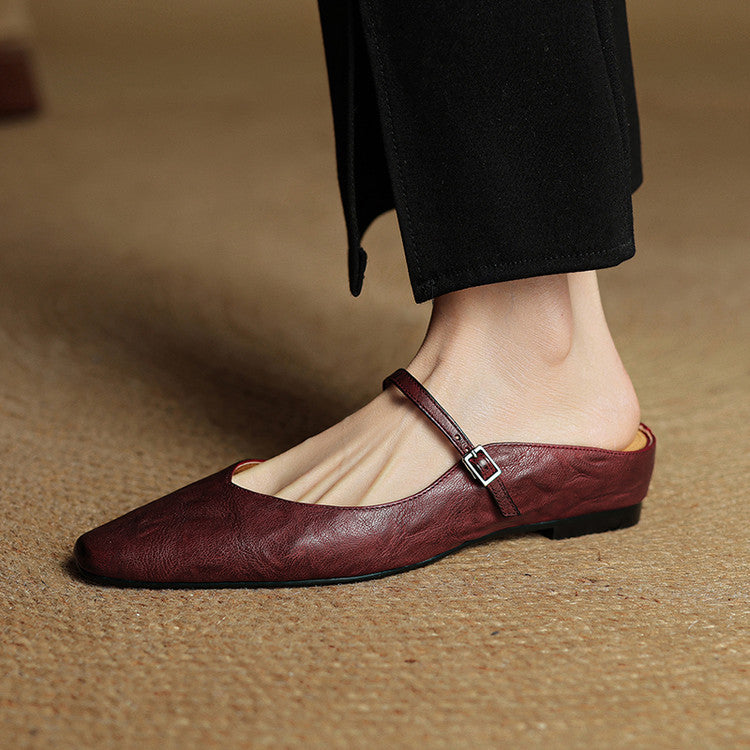 Womens Leather Mules Genuine Leather Slip-On