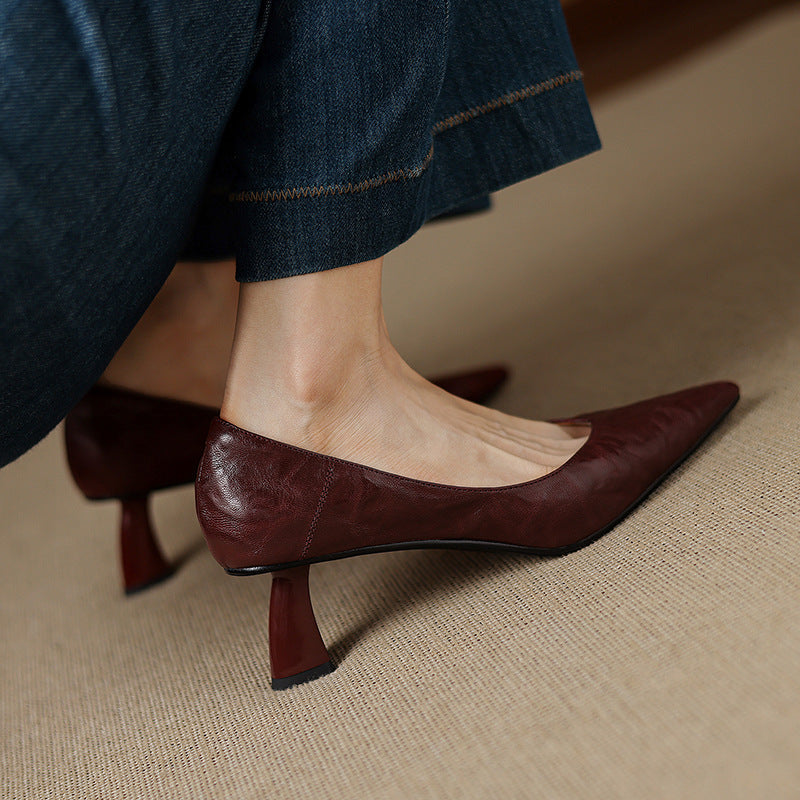 Womens Genuine Leather Heels Classic Fit