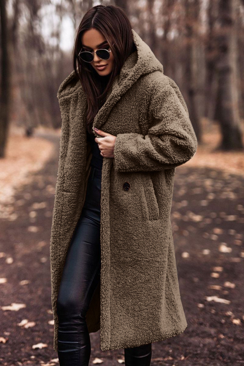 Womens Long Teddy Coat with Hooded Style