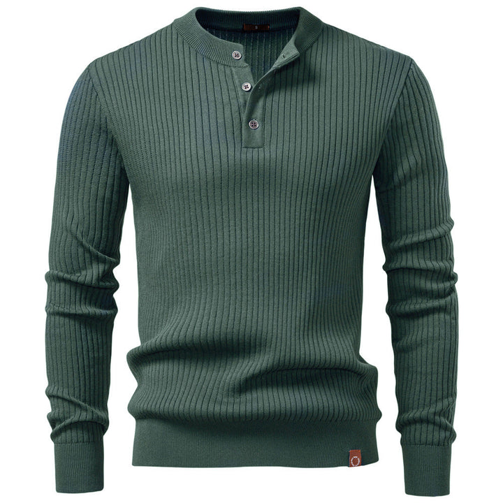 Mens Ribbed Knit Sweater Henley Stand Neck